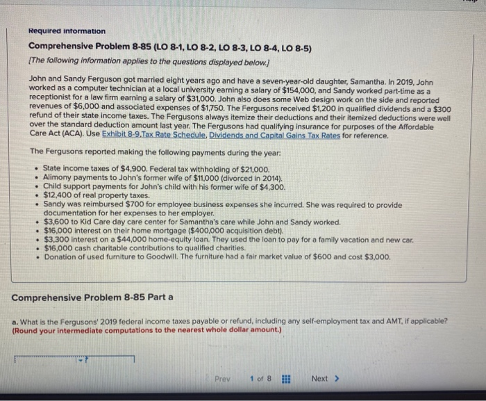  Required information Comprehensive Problem 8-85 (LO 8-1, LO 8-2, LO 8-3,