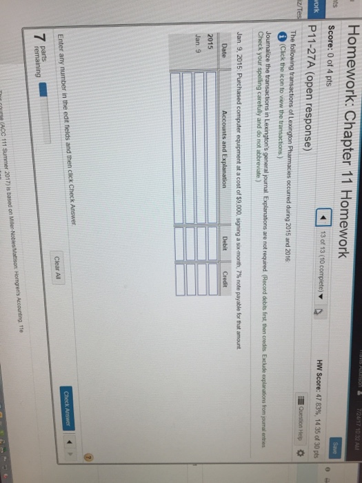  11-13 Accounting question. Please answer in format shown Homework: Chapter 11