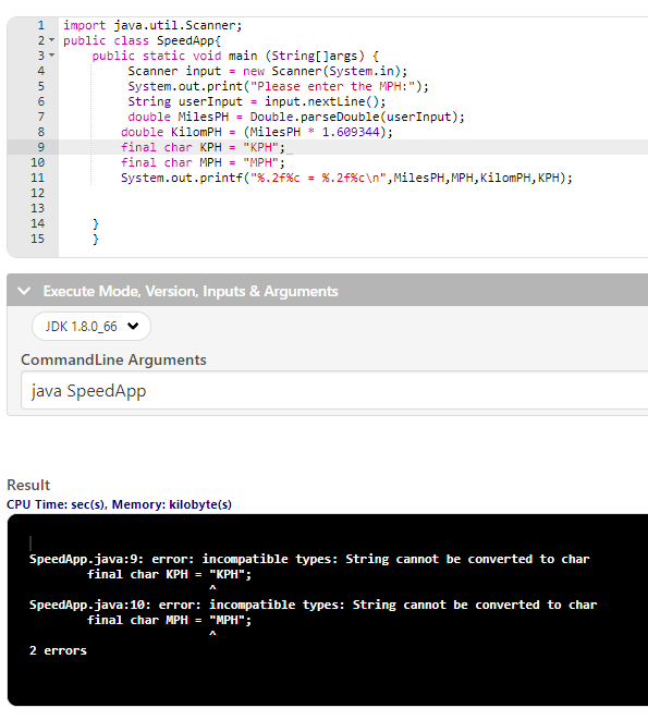  I'm supposed to write a java program that converts Mph to