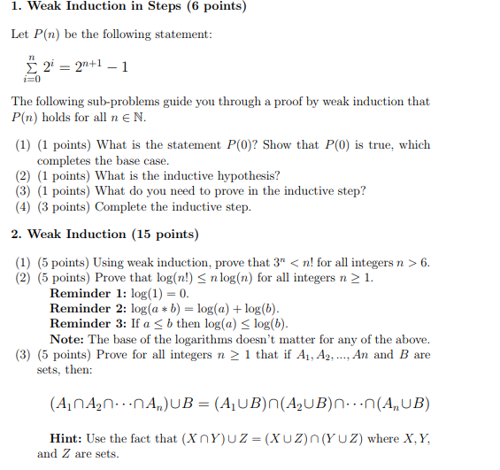  1. Weak Induction in Steps (6 points) Let P(n) be the