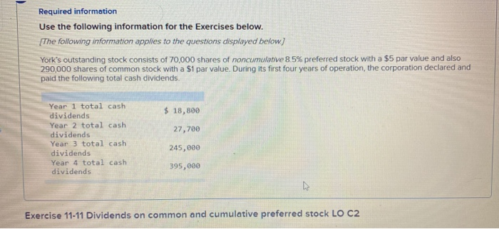  Required information Use the following information for the Exercises below. The