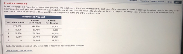  CALCULATOR FULL SCREEN PRINTER VERSION #BACK Practice Exercise 02 Drake Corporation