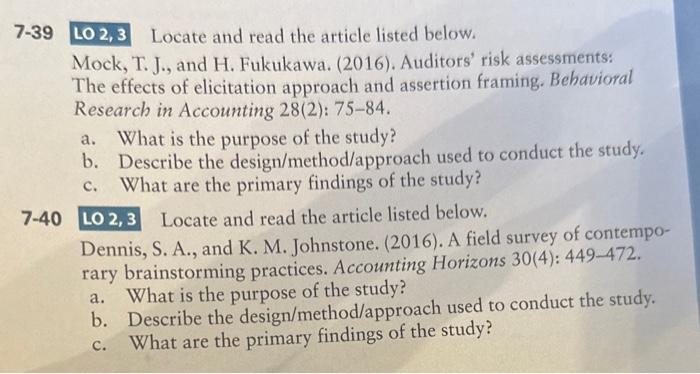  7-39 LO 2,3 Locate and read the article listed below. Mock,