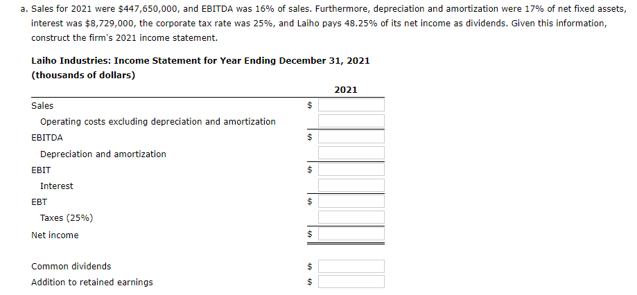 Part A. Part B. Part C-F. Problem Information a. Sales for 2021