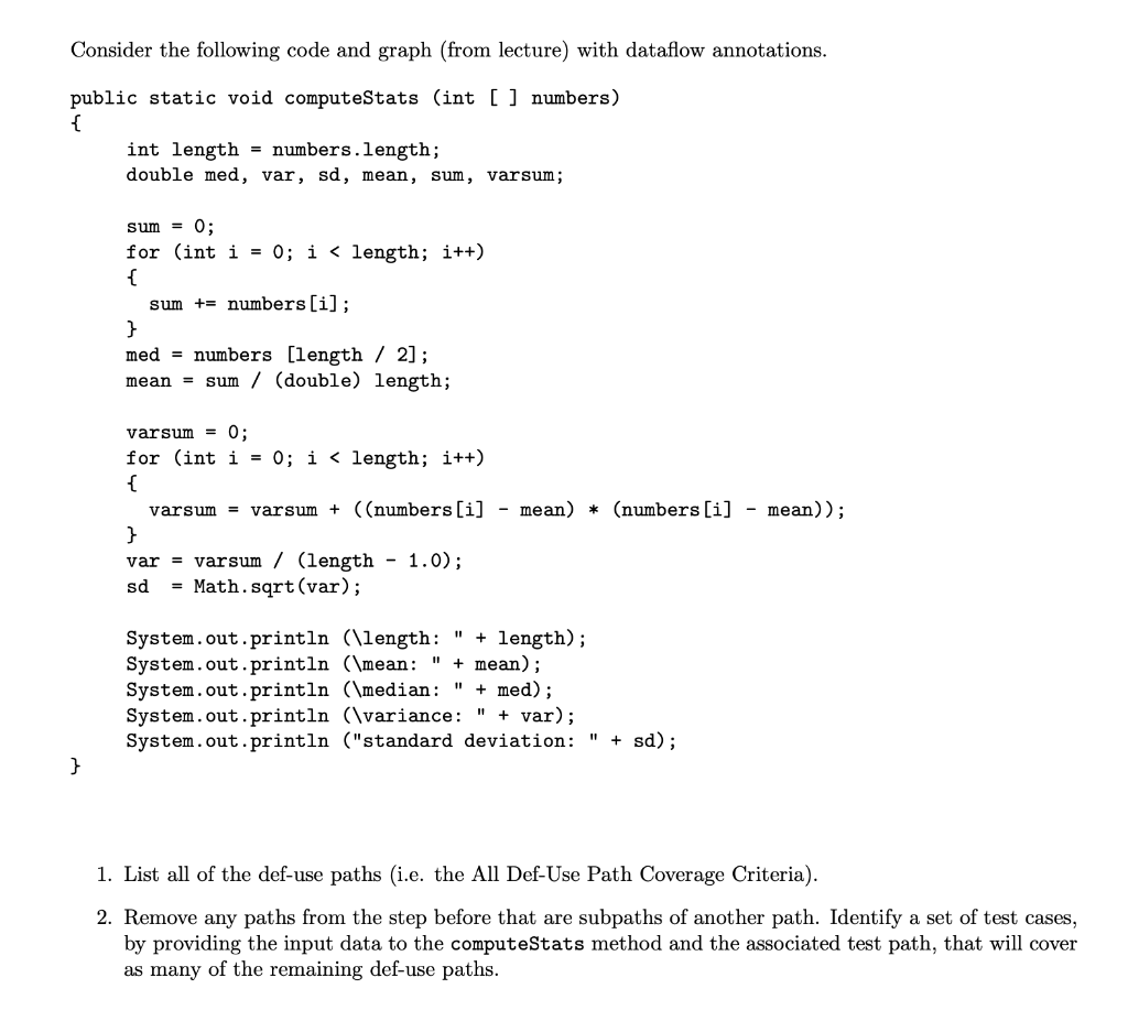  Consider the following code and graph (from lecture) with dataflow annotations.