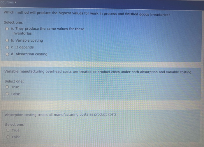  courses Which method will produce the highest values for work in