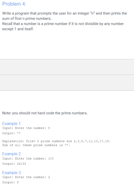 In Java, The outputs must match the examples. Please and Thank you!