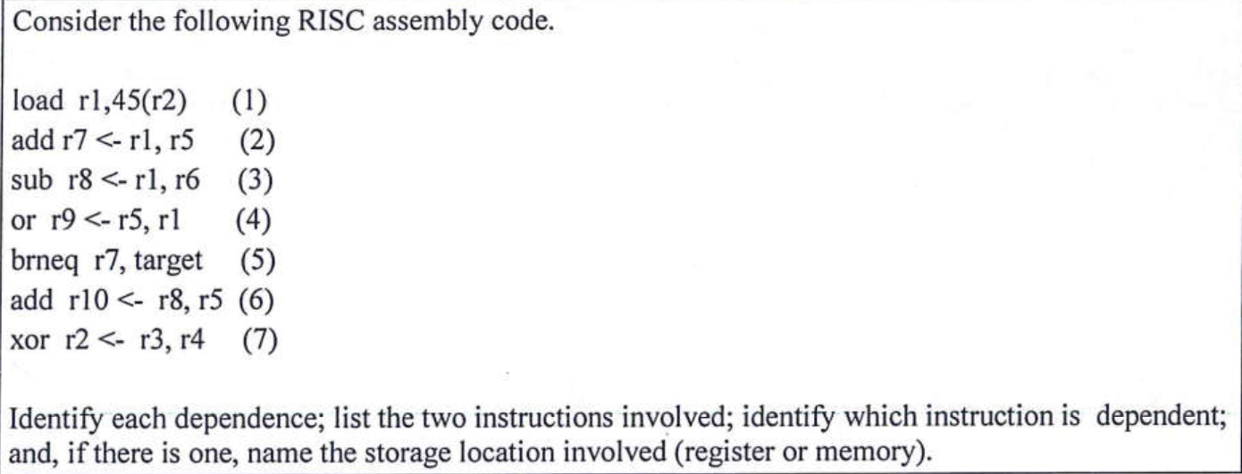  Consider the following RISC assembly code. load r1,45(r2) add r7-r1,r5 sub