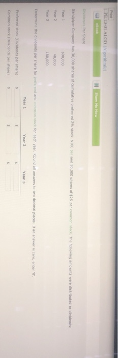  (Print 1. PE 13-01.ALGO Algorithm) Show Me How Per Share Sandpiper