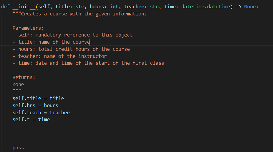 this course's assignments. assignment is represented by its title, e.g. 'HW1'. It