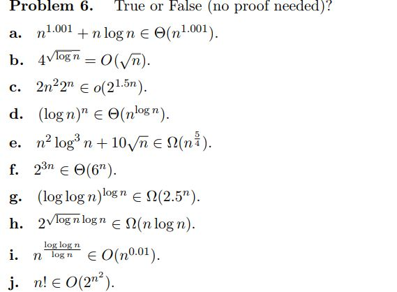 Please prove from b to j Problem 6. True or False