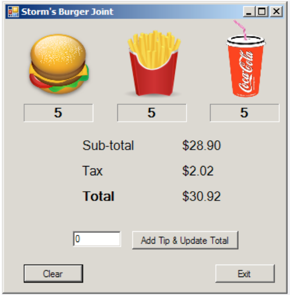 program must be robust updating the individual item count, subtotal, tax, and