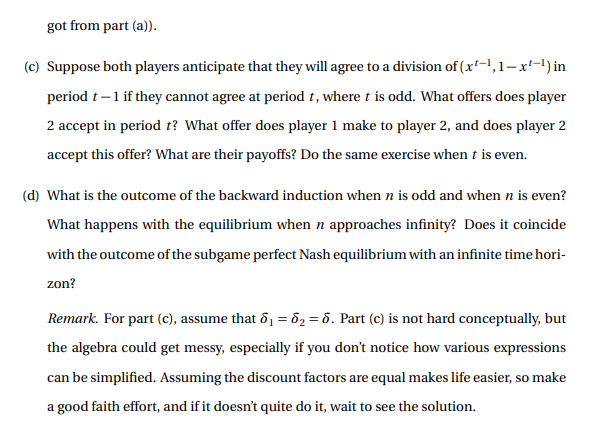 bargaining model as discussed in class, but with a finite time horizon.