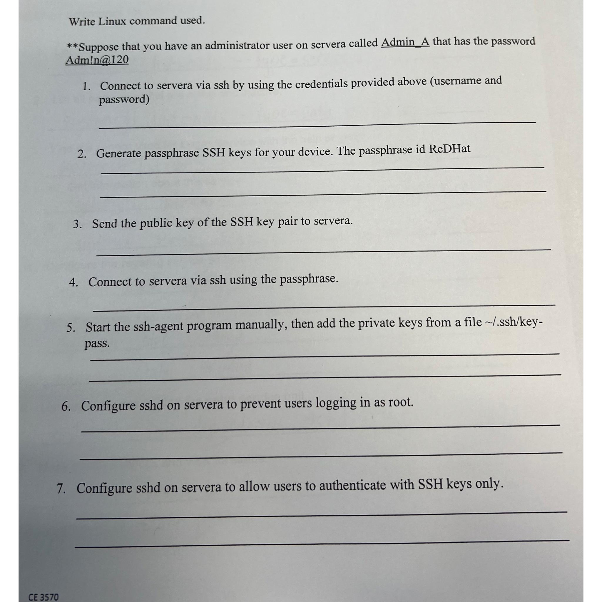  Write Linux command used. **Suppose that you have an administrator user