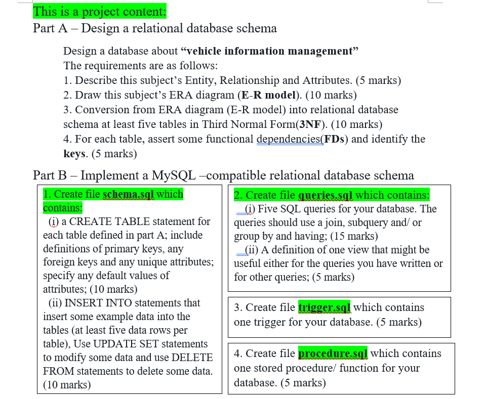  This is a project content: Part A - Design a relational