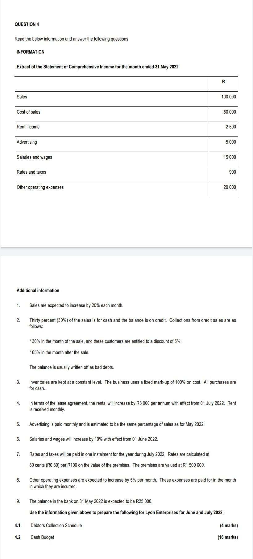  QUESTION 4 Read the below information and answer the following questions