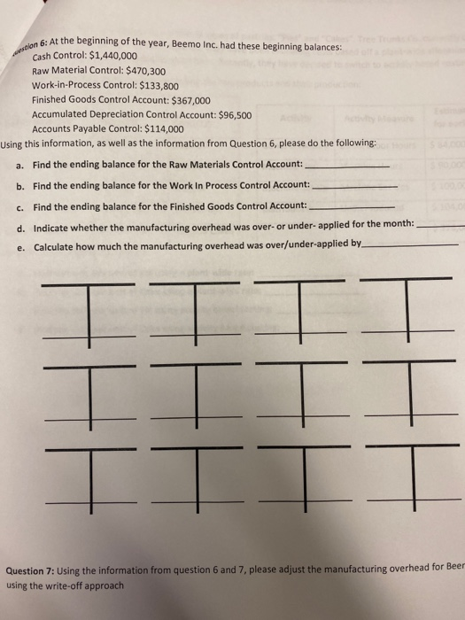 adjust the manufacturing overhead for Beemo Inc. using the write-off approach estion