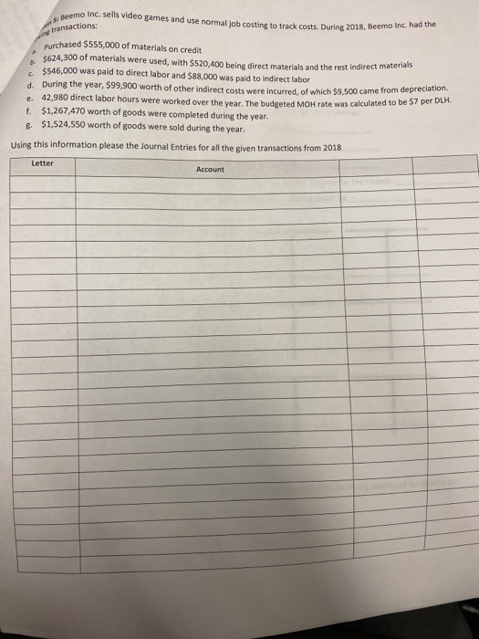 6 6. At the beginning of the year, Beemo Inc, had these