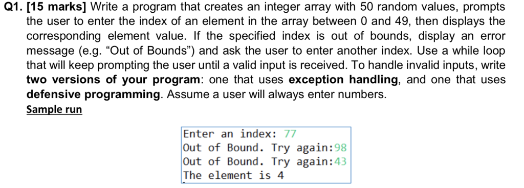 Java exception handling, and defensive programming help. thanks! Q1. [15 marks] Write