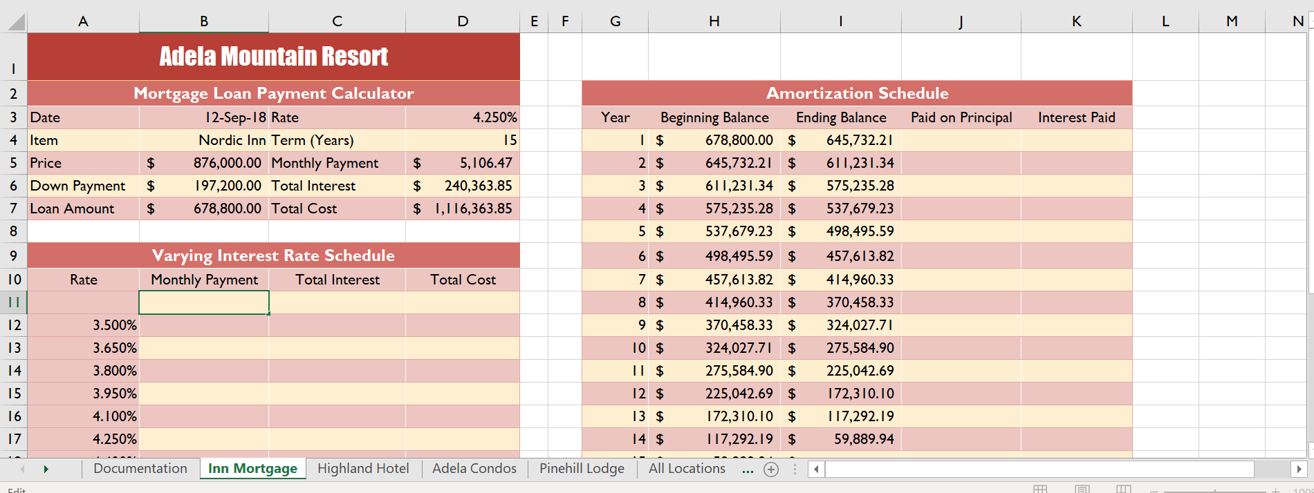 3. Create a one-input data table as follows to determine how variable