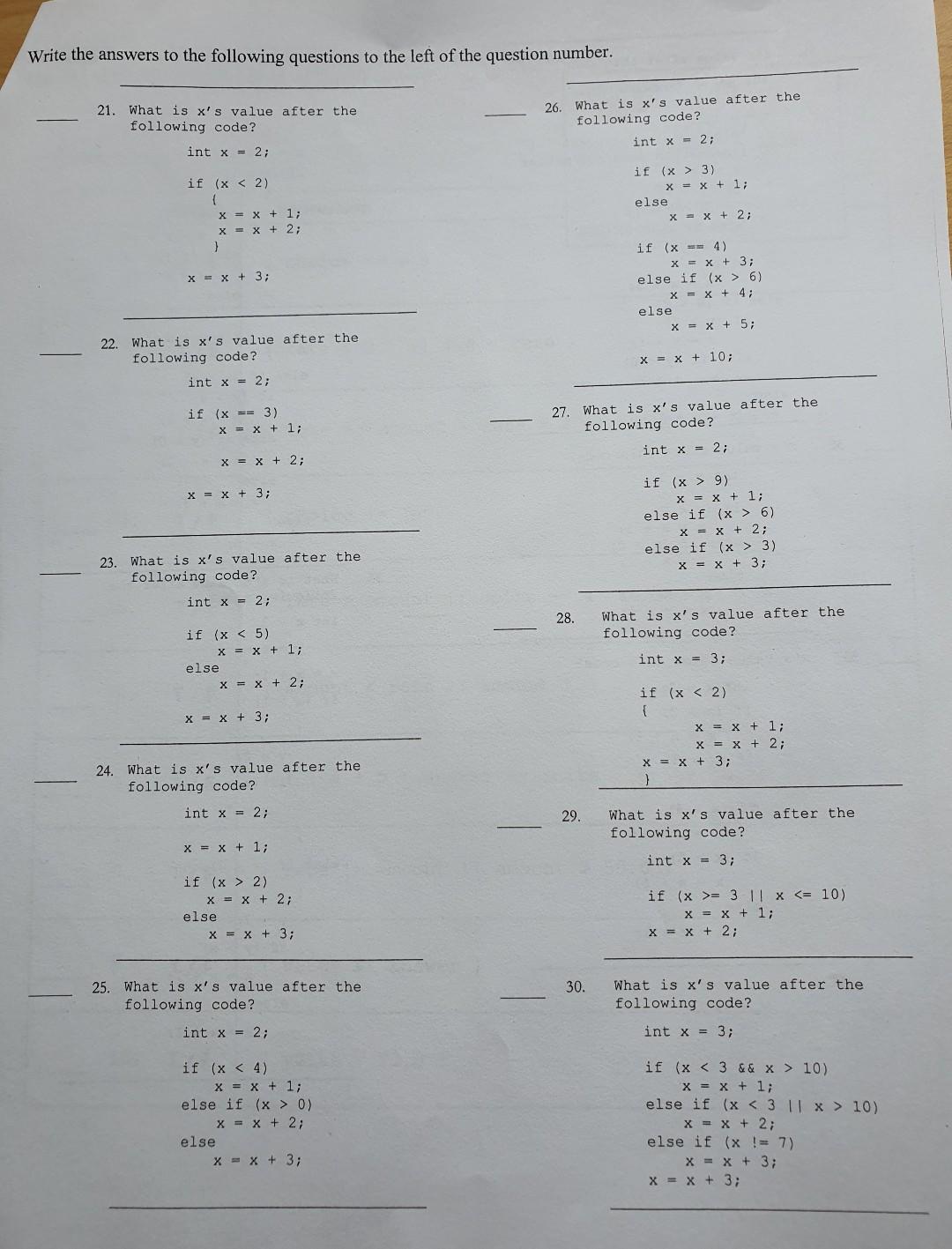 C Programming Please Help me to solve from 21 to 30