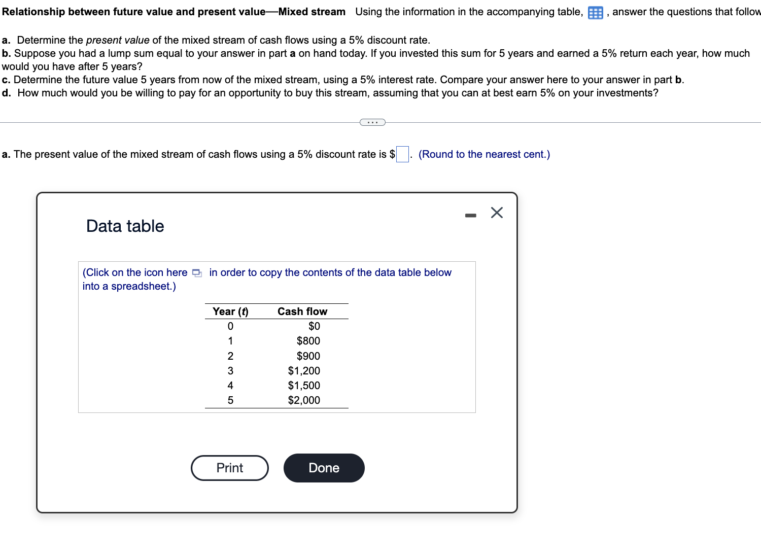  Relationship between future value and present value-Mixed stream Using the information