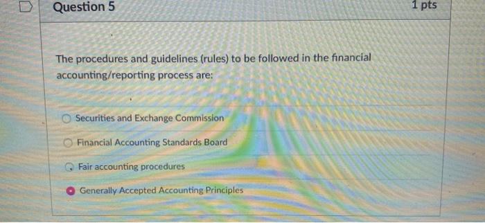  Question 5 1 pts The procedures and guidelines (rules) to be