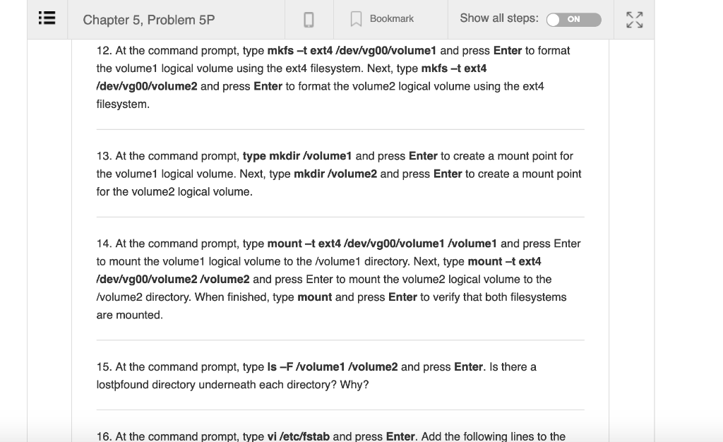 12. At the command prompt, type mkfs-text4 /dev/wg00/volume1 and press Enter to