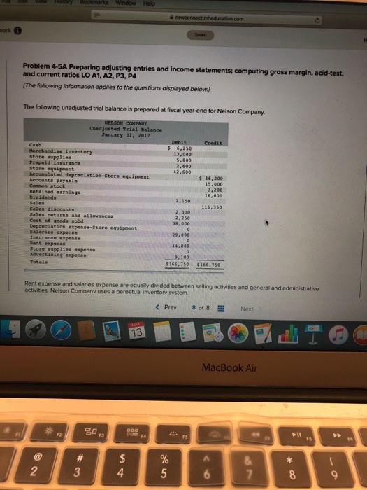  s Window Help entries and income statements; computing gross margin, acid-test,