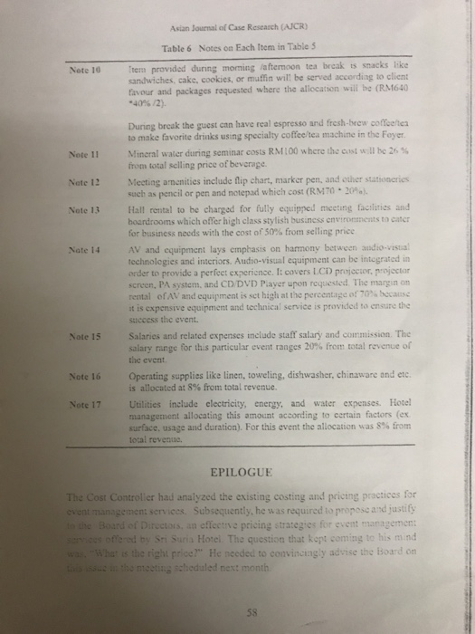 activities. The Cost Controller of Sri Suria Hotel was assigned the task