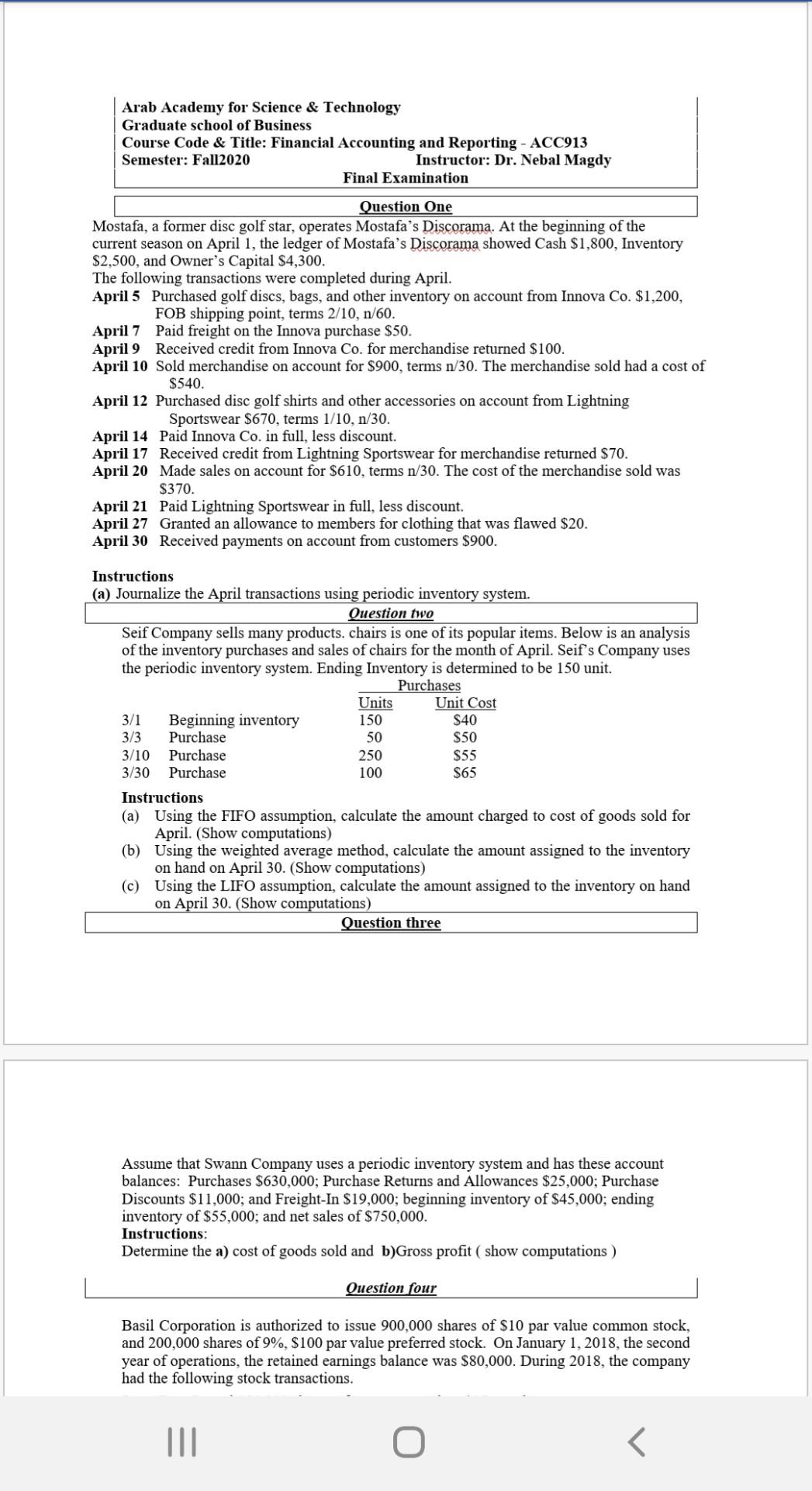 At the beginning of the current season on April 1, the ledger