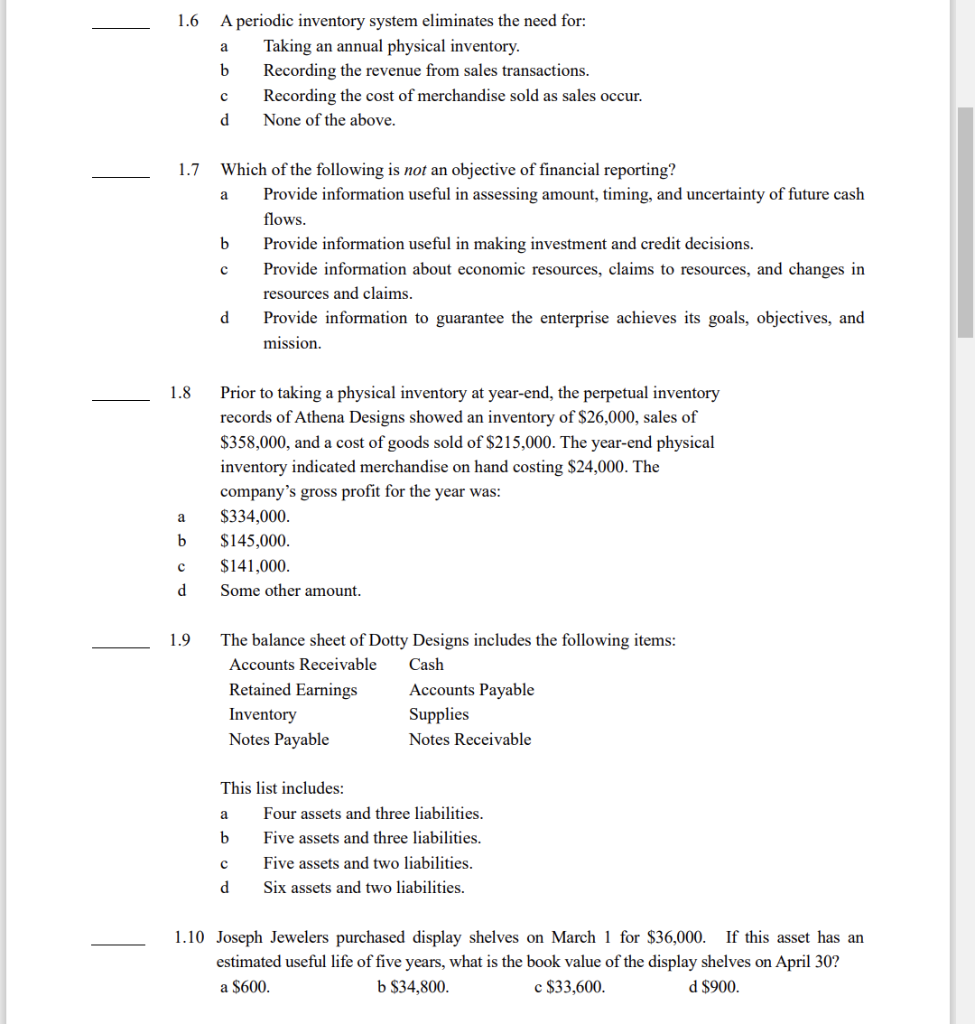 information relates to multiple choices 1.11.5 : Presented below is the balance