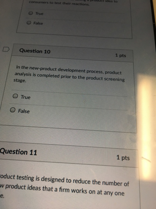  In the new-product development process, product analysis is completed prior to