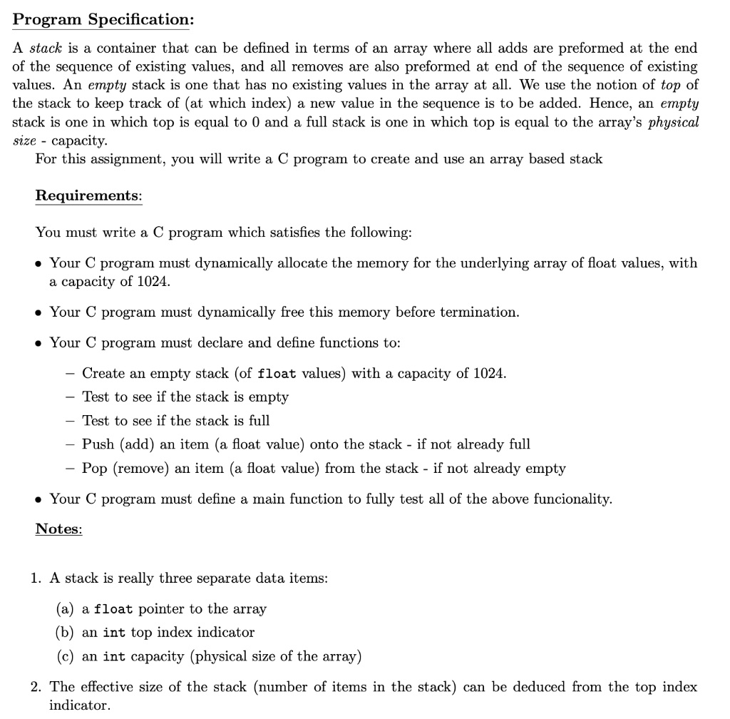  Using "malloc" Program Specification: A stack is a container that can