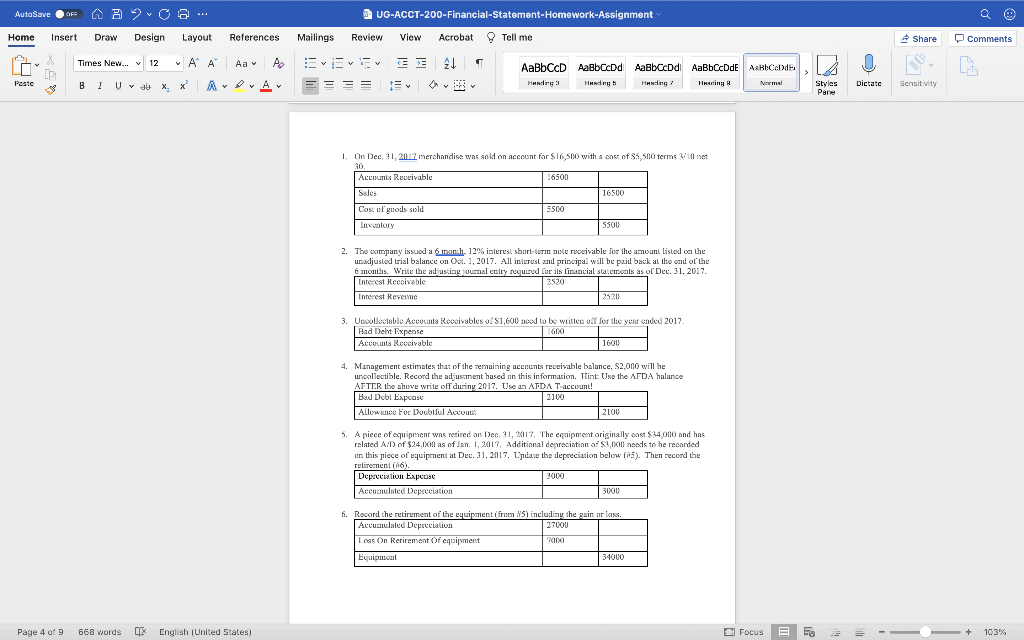 AAOO... UG-ACCT-200-Financial-Statement-Homework-Assignment - Saved to my Mac Home Insert Draw Design Layout