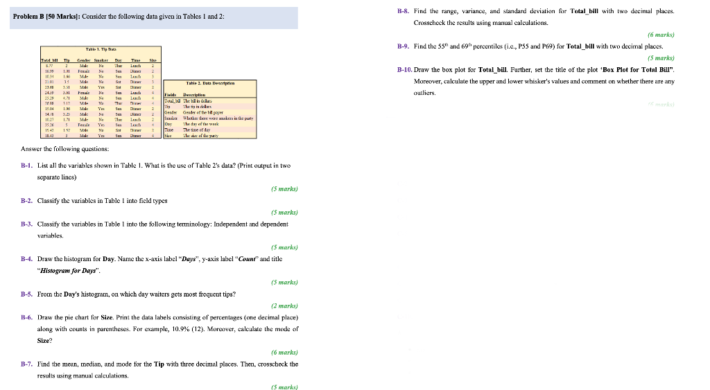  Problem B [50 Marks]: Consider the following data given in Tables