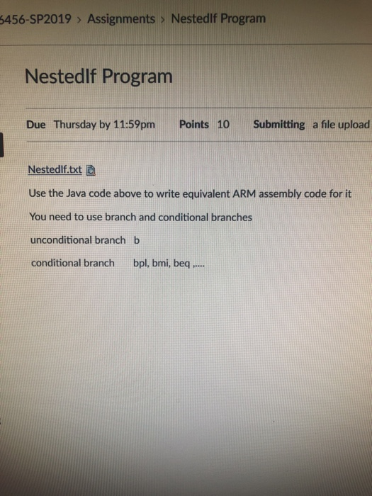  please help me this ARM assembly code! 6456-SP2019 Assignments > Nestedlf