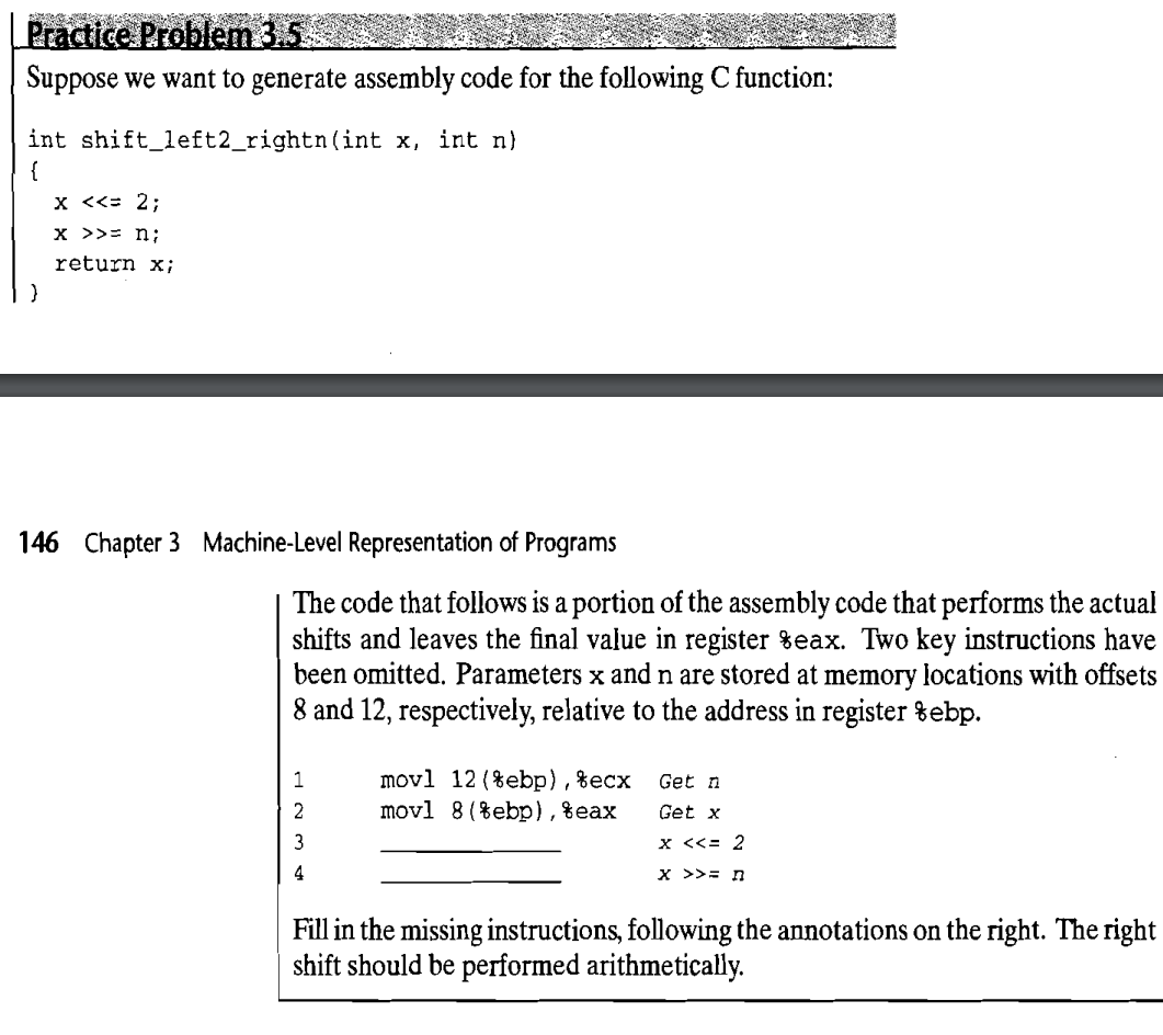  Practice Problem 35 Suppose we want to generate assembly code for