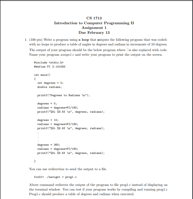  CS 1713 Introduction to Computer Programming II Assignment 1 Due February