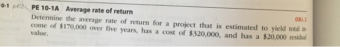 Determine the average rate of return for a project that is