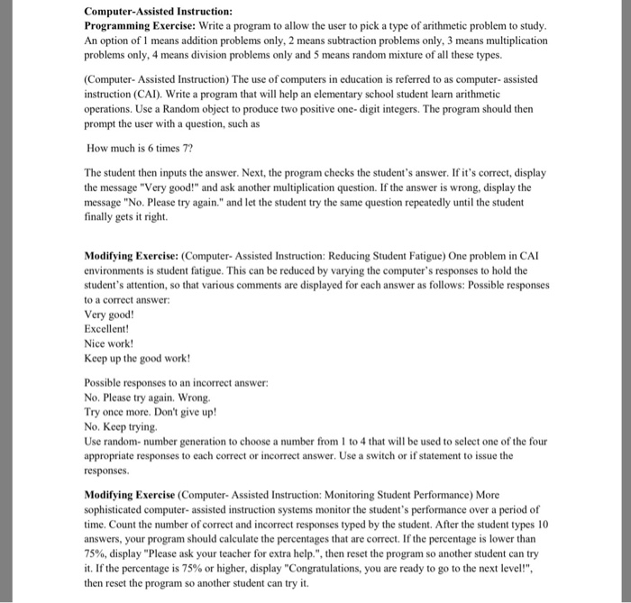  Perl programming use subroutines Computer-Assisted Instruction Programming Exercise: Write a program