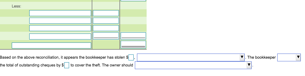owner, has suspected the bookkeeper of stealing. Here are some details of