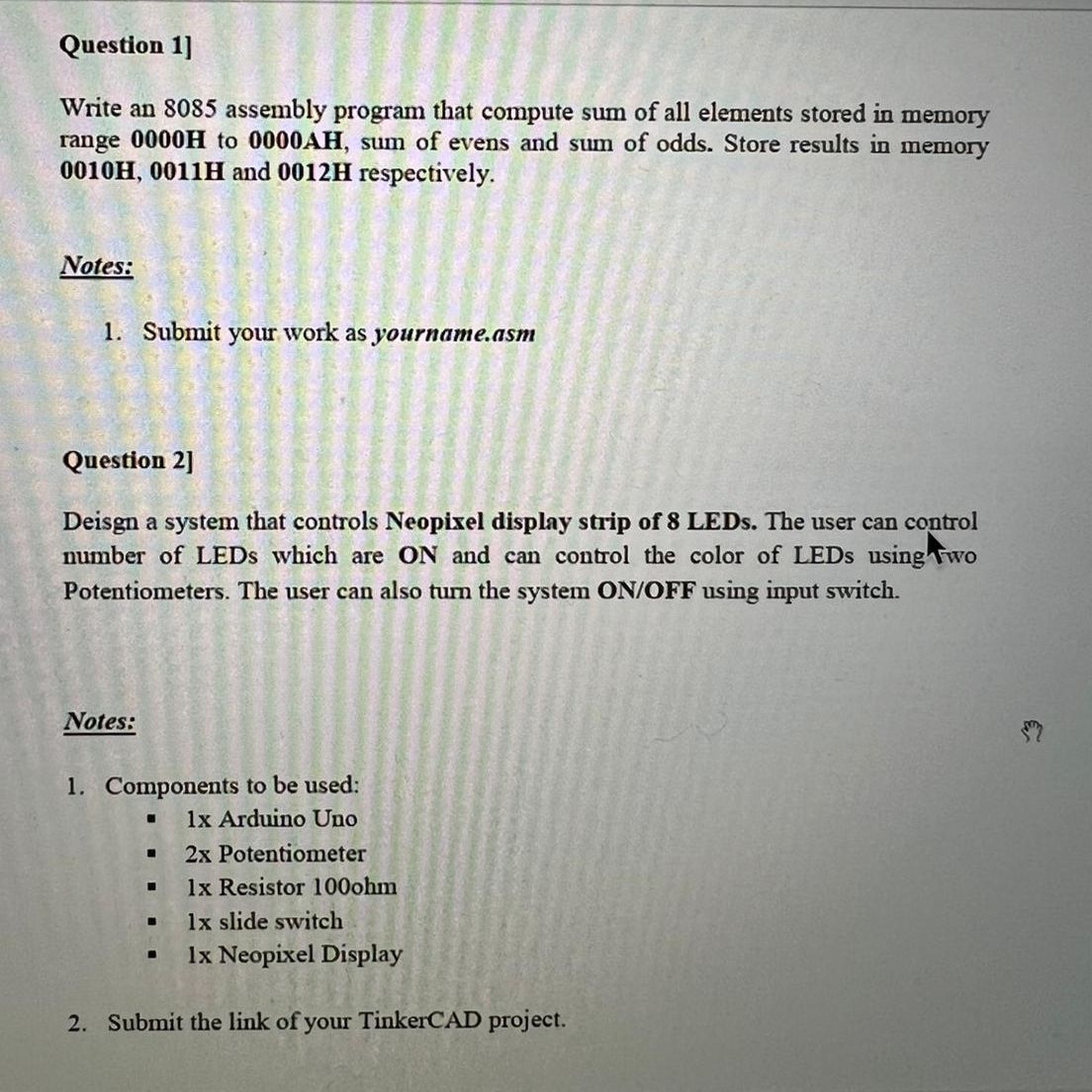  Write an 8085 assembly program that compute sum of all elements