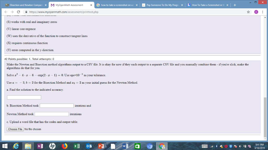 Make the Newton and Bisection method algorithms output to a CSV file.