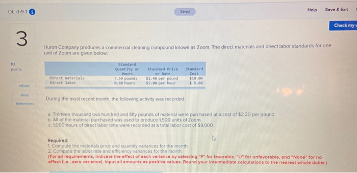  OL ch9-1 i Saved Help Save & Exit Check my Huron
