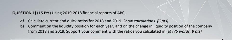 from December 31, 2019 financial reports of a ABC company listed in