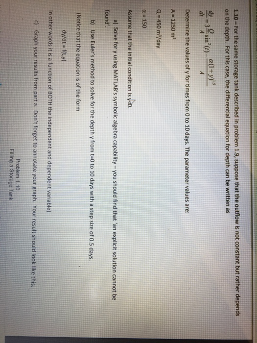  Please solve it through mathlab symbolic algebra 1.10-For the same storage