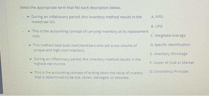  Select the appropriate term that fits each description below. v During