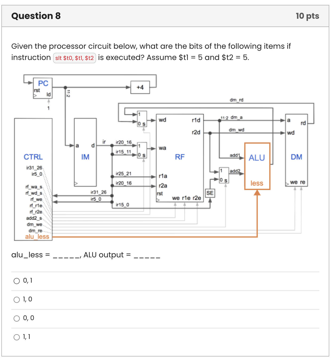  Question 8 Given the processor circuit below, what are the bits