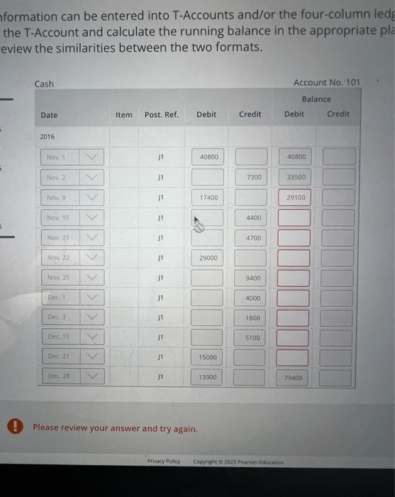 the running balance in the appropriate place in the four-column ledger to